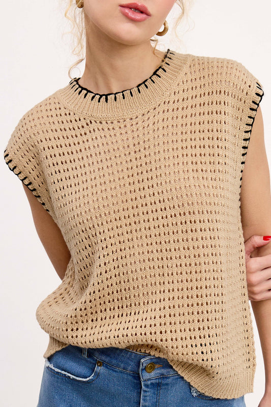 Crochet Knit Stitching Detailed Sleeveless Top