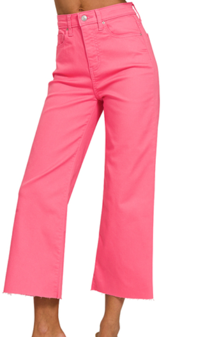 Pink High Rise Crop Flare Pants