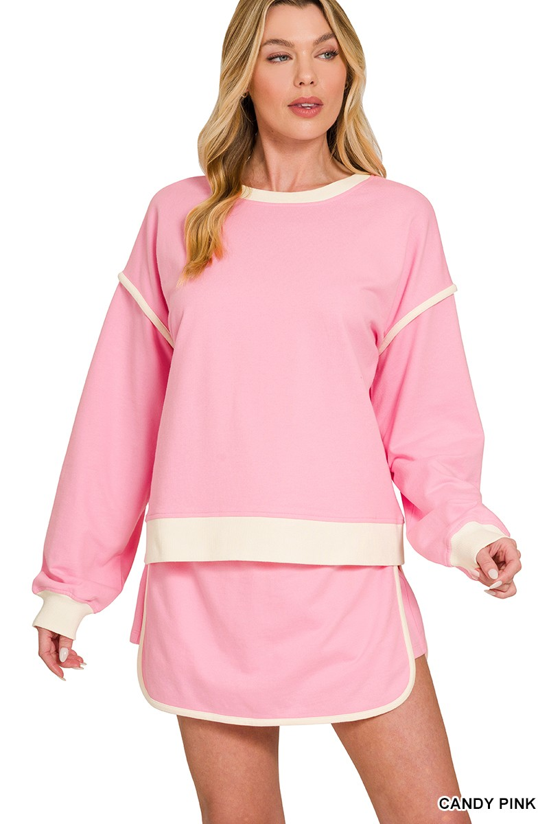 French terry drop shoulder pullover & skorts set