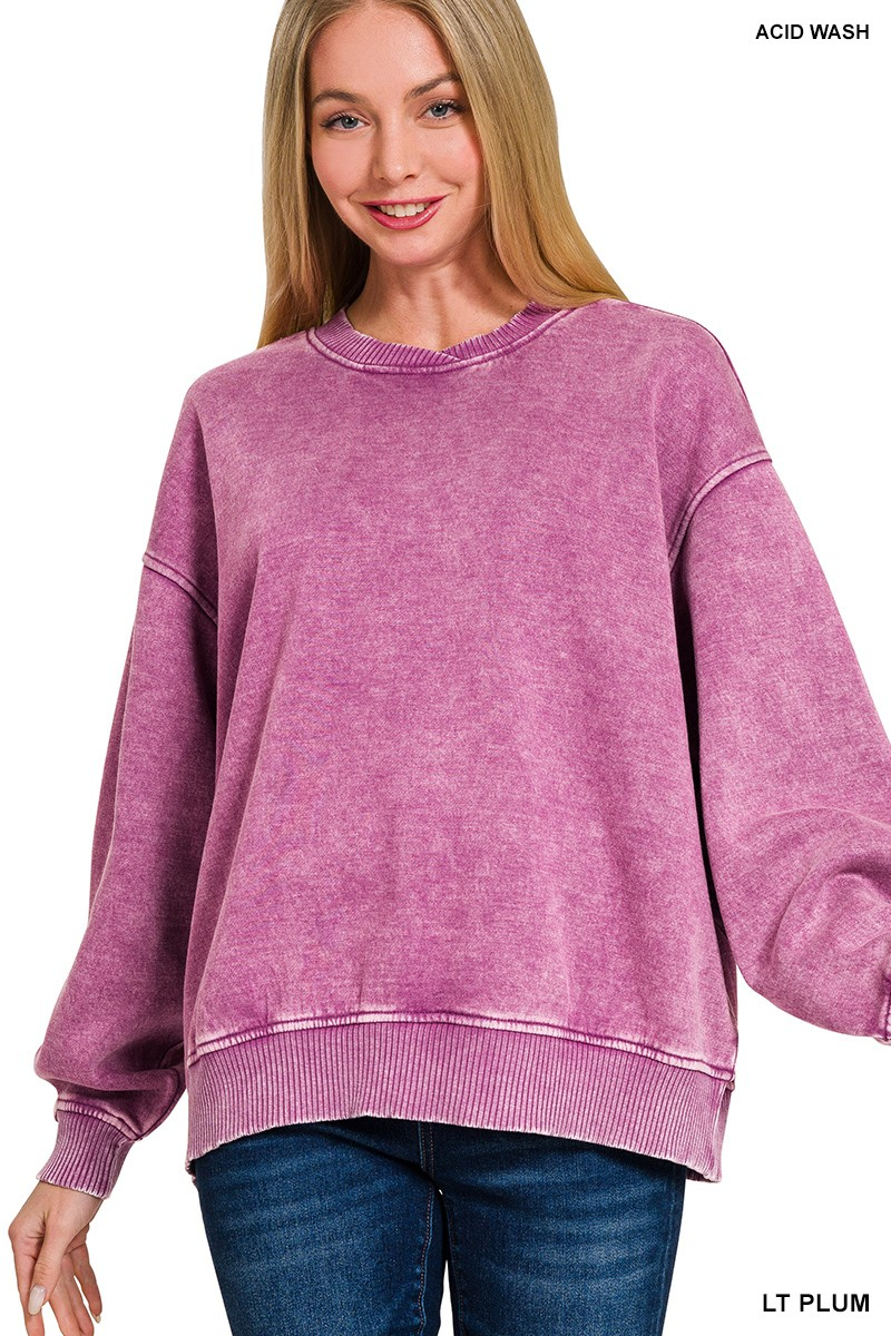 Acid wash oversized fleece pullover