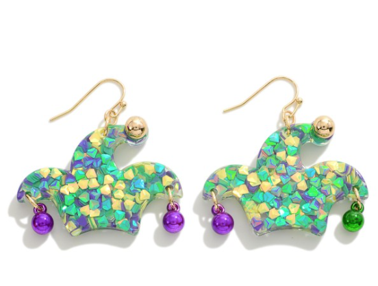 Resin Mardi Gras Hat Earrings