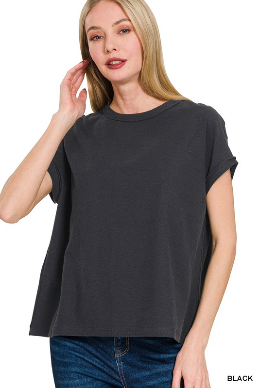 Cotton slub round neck short sleeve tee black