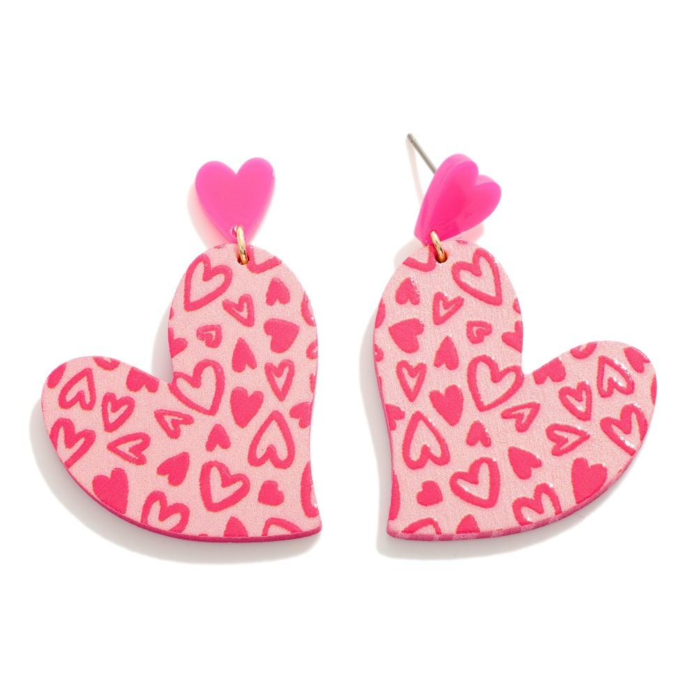 Wood Heart Drop Earring Featuring Heart Print