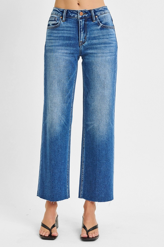 Tummy Control Mid Rise Crop Straight Clean Cut Hem