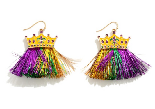 Mardi Gras Crown Tinsel Earrings