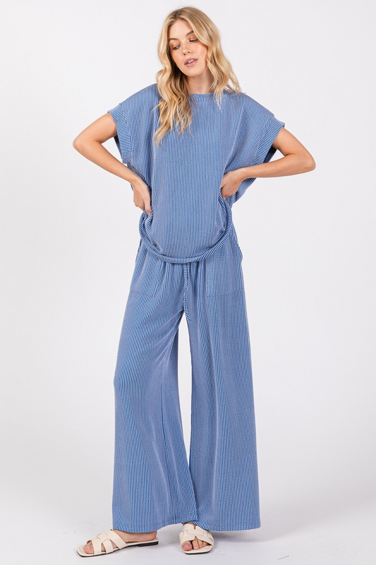 Striped Rib Knit Lounge Set