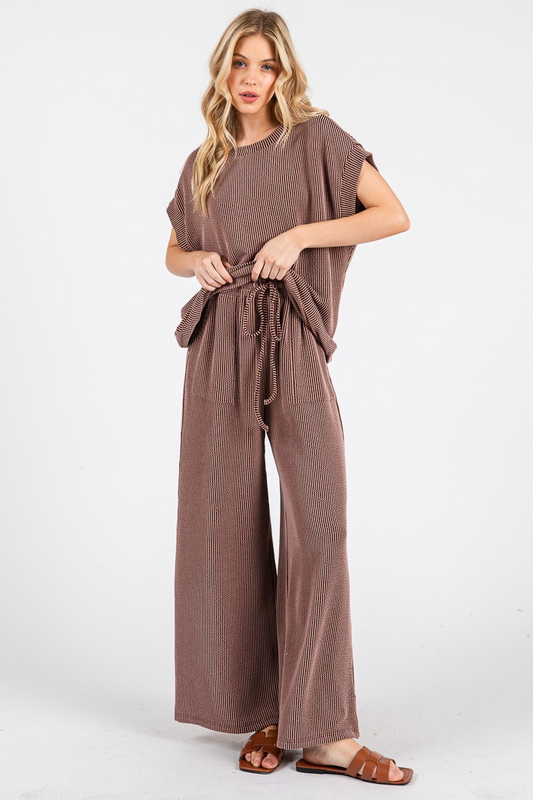 Striped Rib Knit Lounge Set