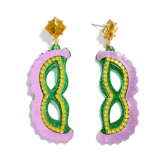 Glitter Acetate Mardi Gras Mask Post Drop Earrings
