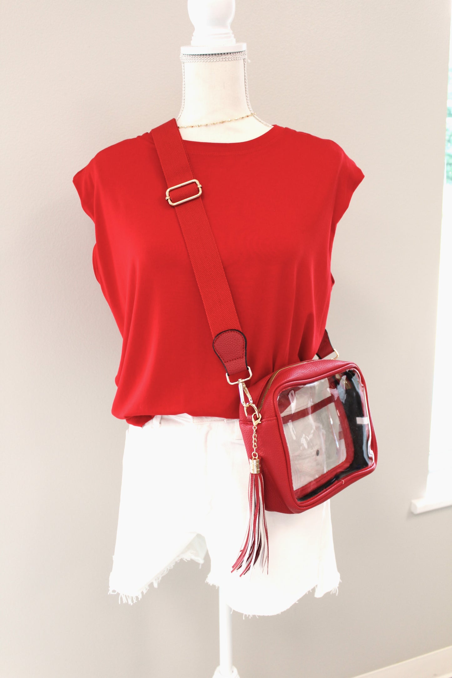 Clear Cross Body Bag -Red