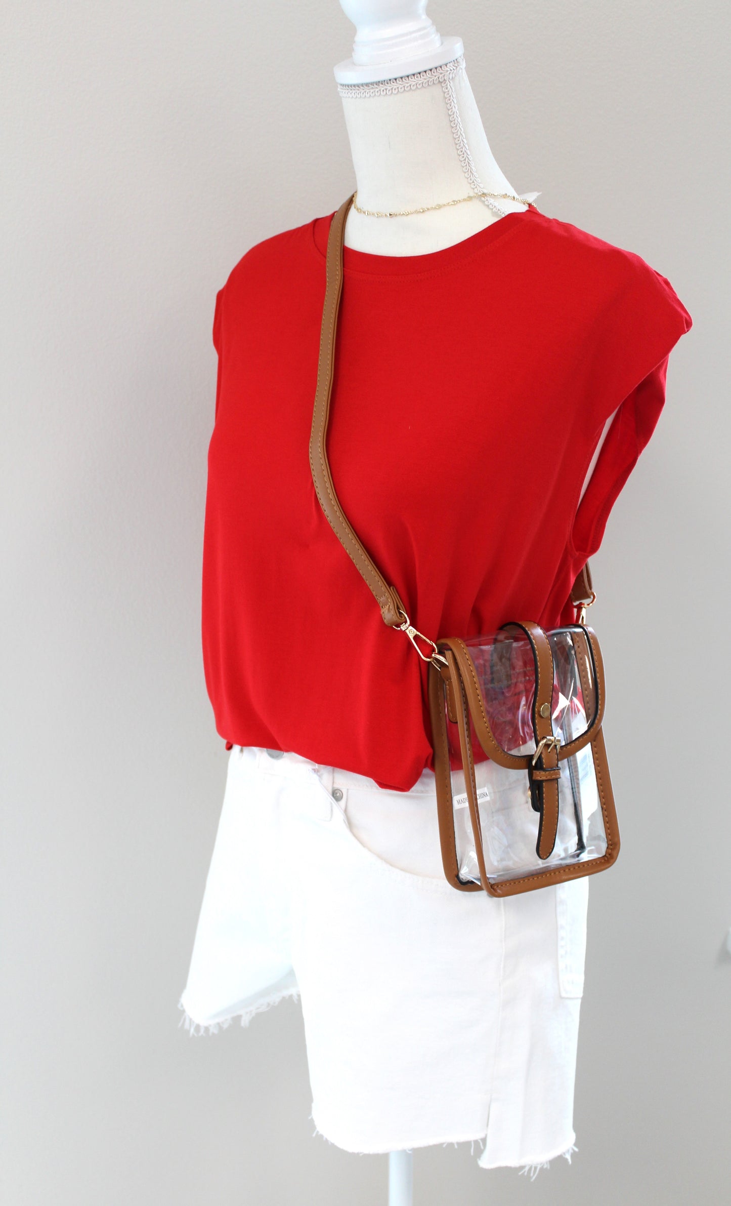 Small Clear Cross Body Bag -Tan