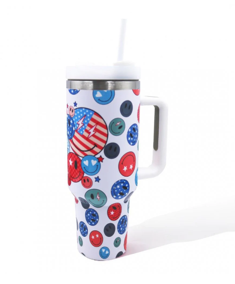 Red White and Blue Smiles Tumbler
