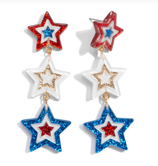 USA Glitter Stars Waterfall Drop Earrings
