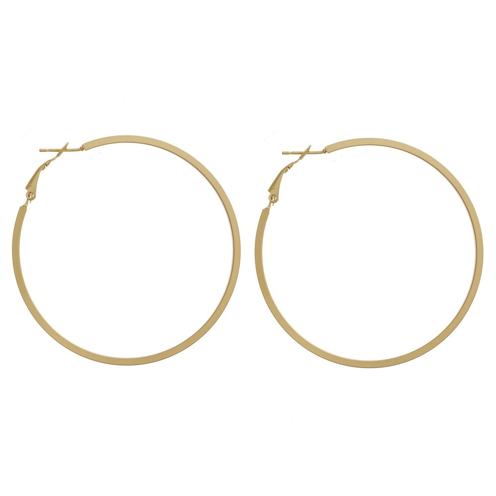 Large matte hoop earrings. Approximately 2.5" in diameter.