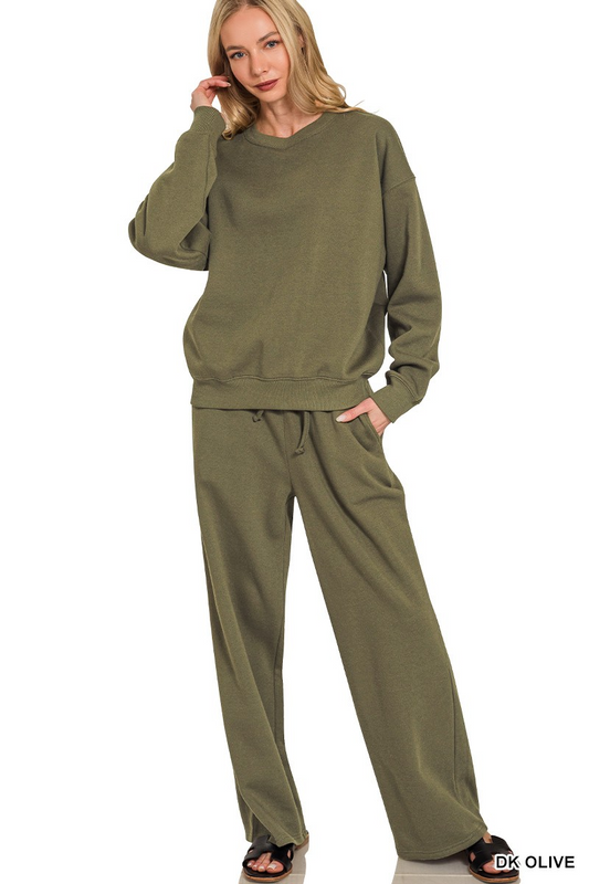 Fleece long sleeve pullover & sweatpants set