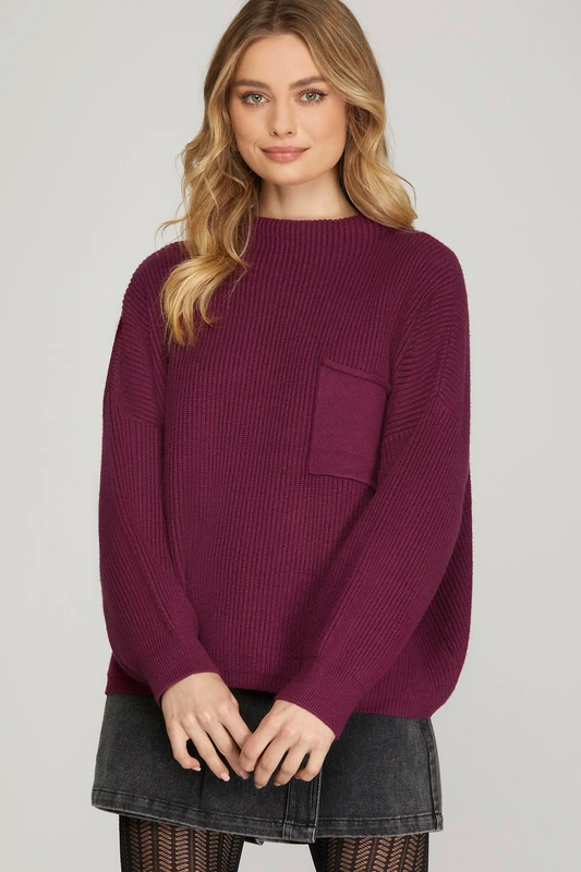 LONG SLEEVE SWEATER TOP WITH FRONT POCKET