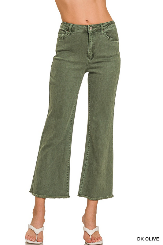 high waist frayed hem bootcut pants