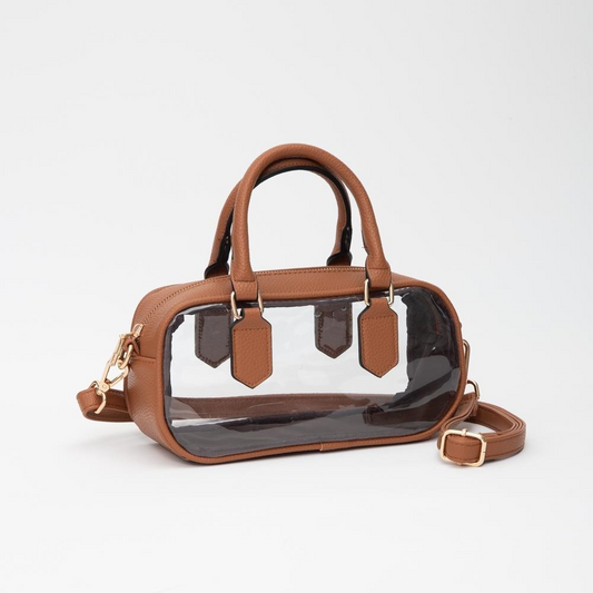 Clear Crossbody Tote Bag With Vegan Leather Trim